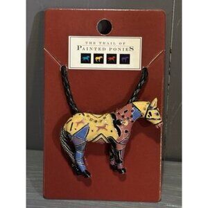 Vintage TOPP Painted Enamel Horse Pendant/Brooch Necklace NWT